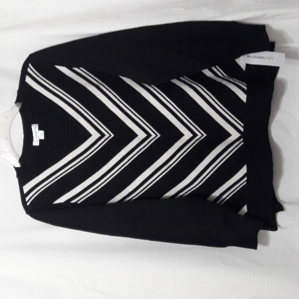 Liz Claiborne Sweater Size PXL Women Black White Pullover Crew Neck Aca…